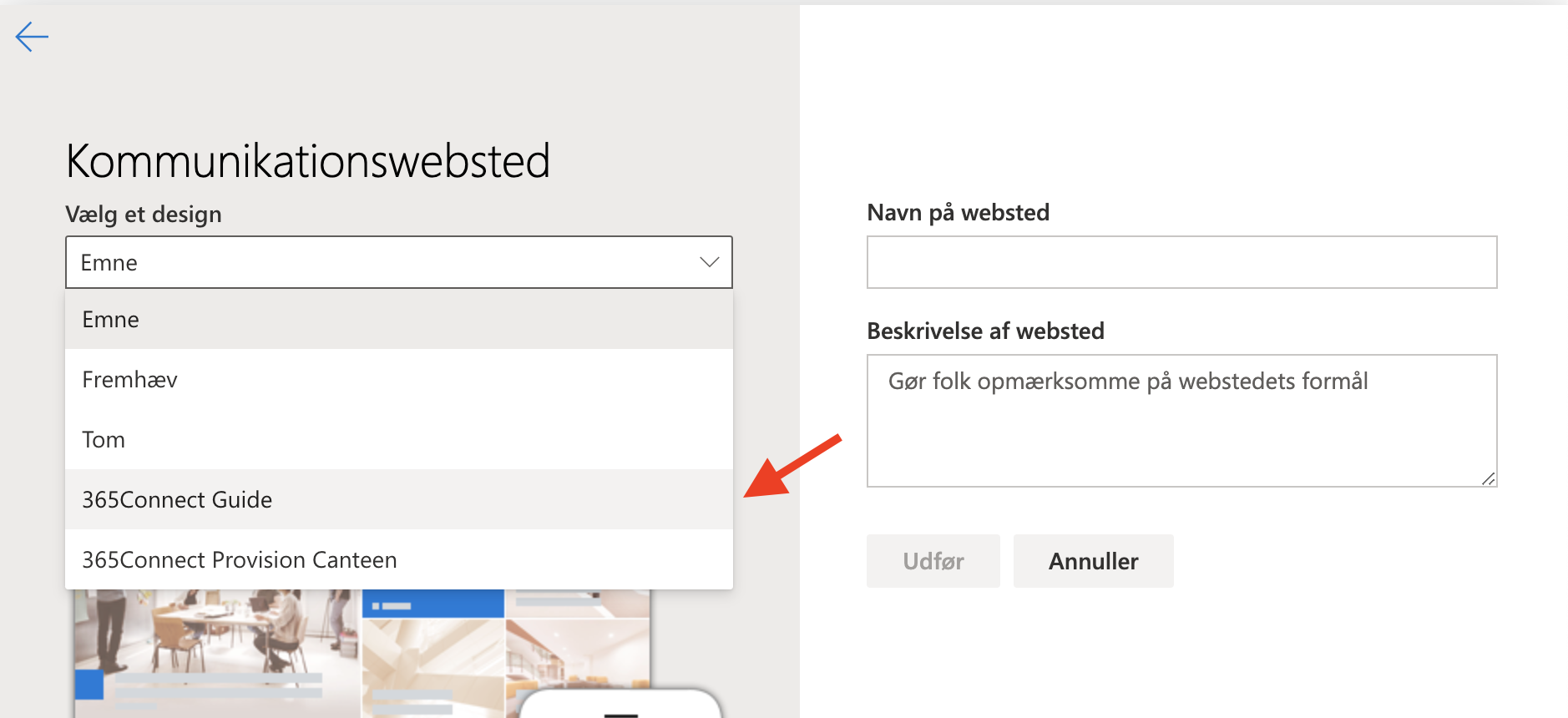 Panel til oprettelse Panel til oprettelse